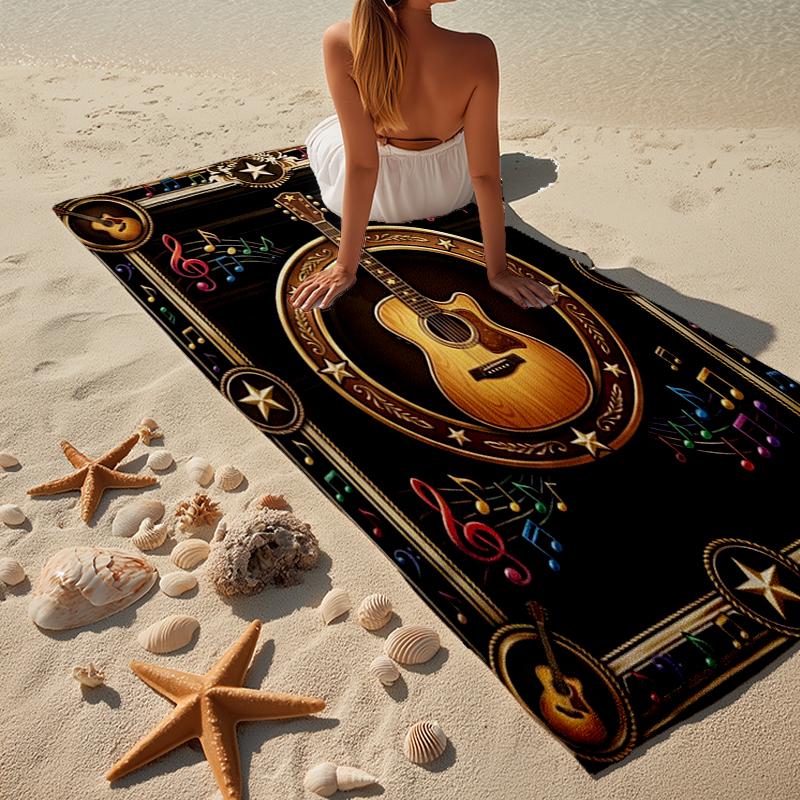 Neon Guitar Melody Beach Towel, Super Soft Microfiber, Gift for Her/Him, Birthday, for Pool, Beach, Travel, Home Decor Fan Gifts