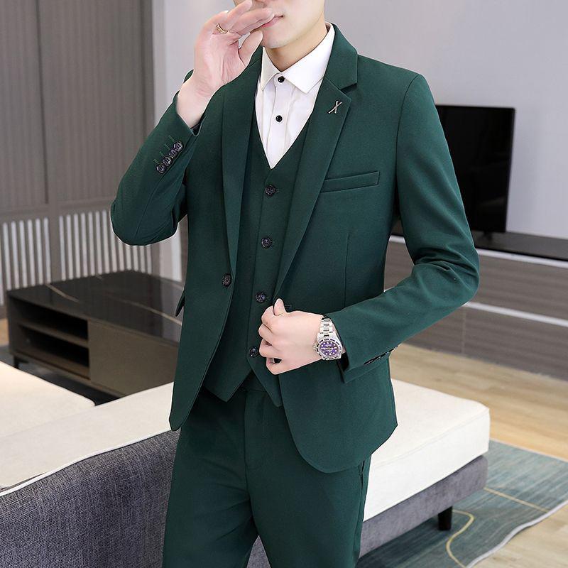 Korean Style Slim Fit Men's Three-Piece Business Suit for Teenagers