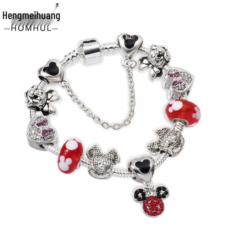 

Рождественский браслет-шарм в стиле Pandora с красными бусинами из муранского стекла и мультяшными персонажами 18cm