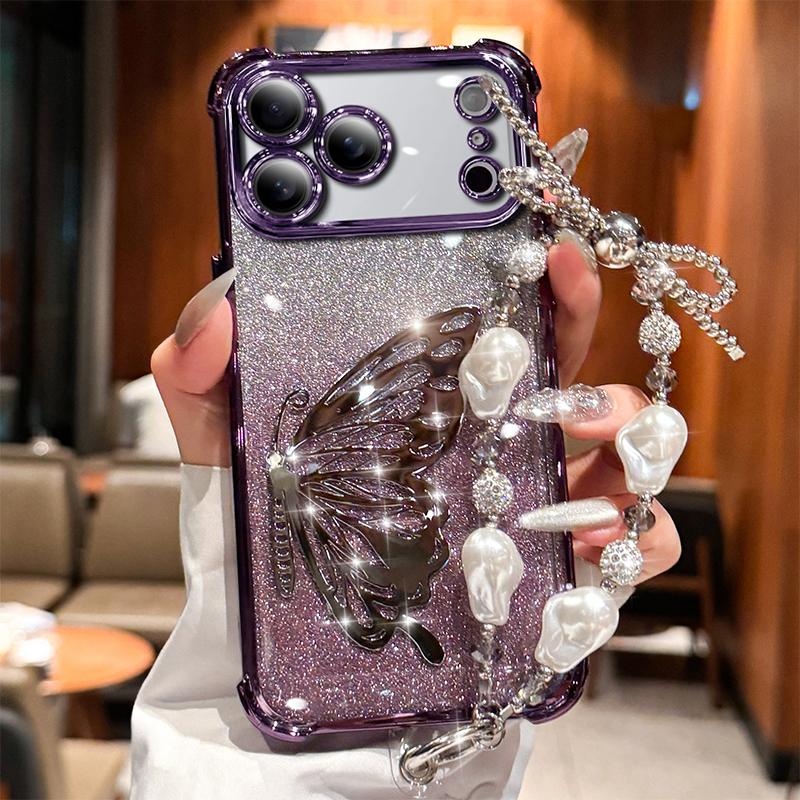 

Лазерний чохол-браслет з блискітками-метеликами, протиударним покриттям для Google Pixel 10 9 8 7 Pro XL 9A 8A 7A, силіконовий чохол Google Pixel 8 Pro фіолетовий