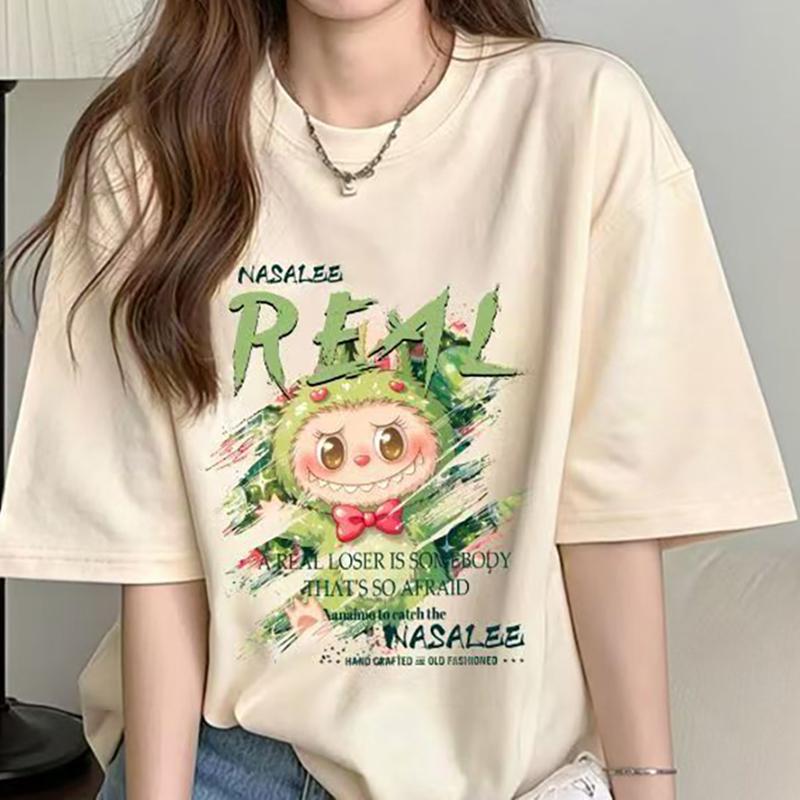 Hot Summer Labubu Print Women Short Sleeve T-shirt Casual Fashion Clothing Girl Cartoon Cute Anime Printed Tops