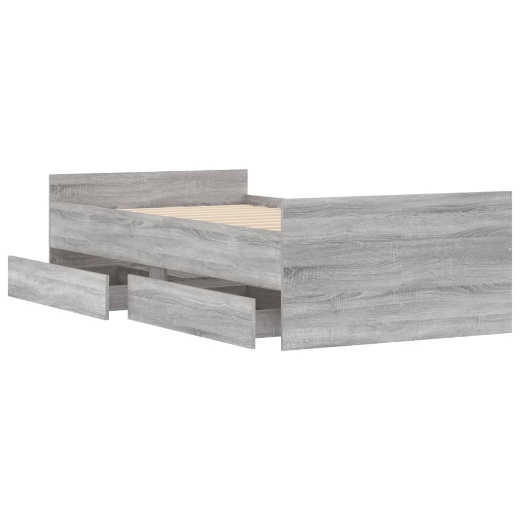 Bed Frame with Drawers Gray Sonoma 100x200 cm