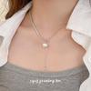 Cui Yan S925 Sterling Silver Korean Asymmetrical Long Necklace with Rhinestones & Pearl Clavicle Chain