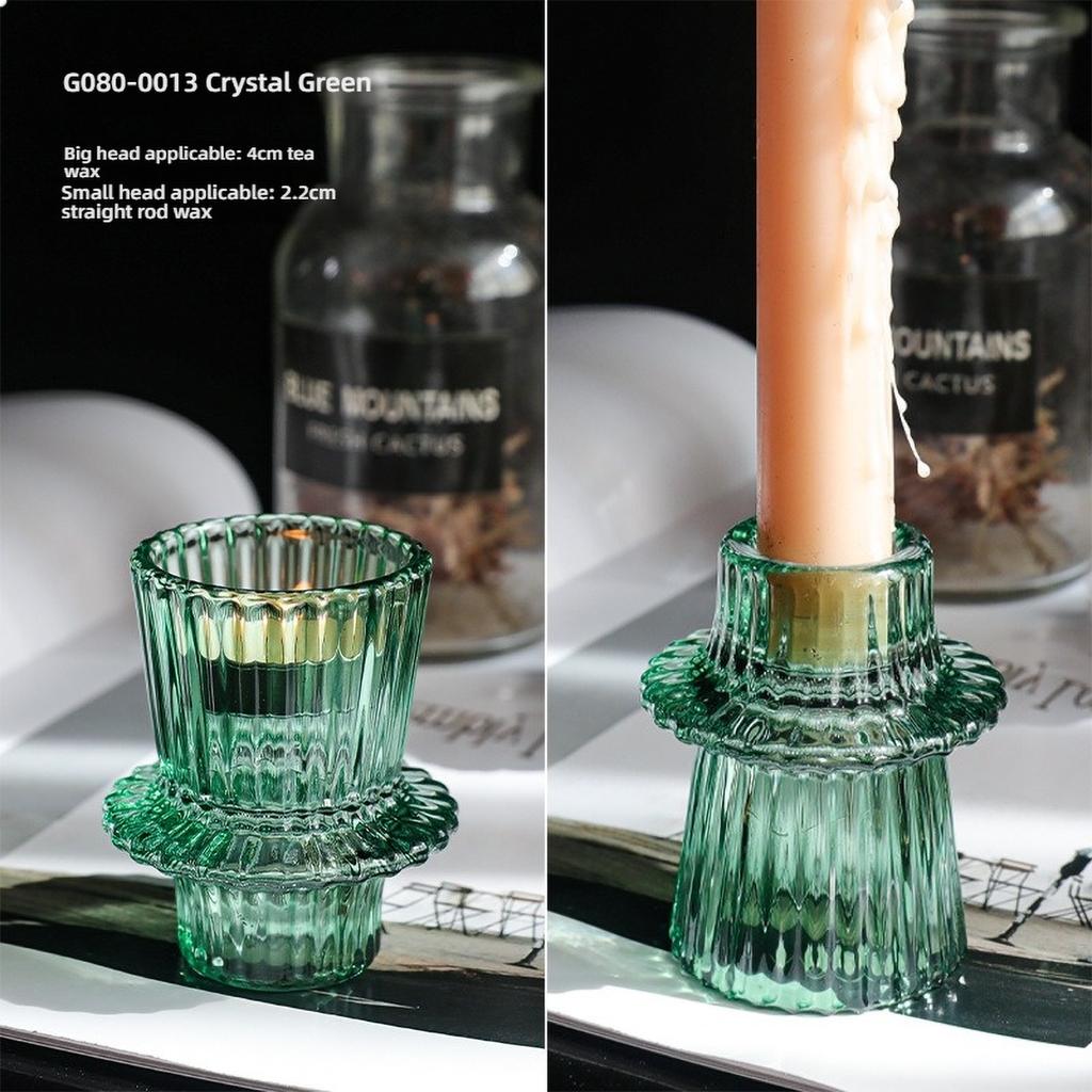 Clear Small Glass Candle Holder for Dining Table - Transparent Desktop Centerpiece Decor, Modern Table Design Candlesticks