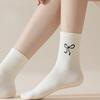 Solid Color Versatile Mid-calf Socks, Simple Long Socks for Autumn and Winter, Cute Bow Cotton Socks, Women's Socks for Spring and Autumn