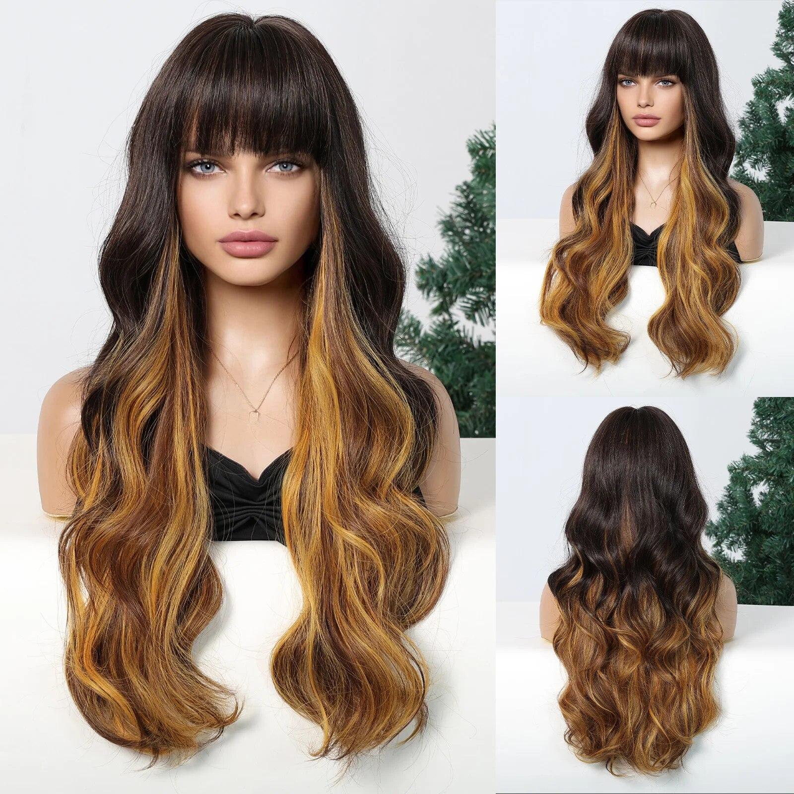 

Длинные светлые синтетические парики с глубокой волной и челкой, парики из вьющихся волос для женщин, ежедневные парики, термостойкие