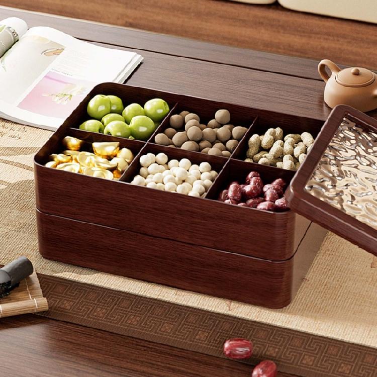 Plastic Dry Fruit Organiser Sealed Nut Storage Solution Compartmentalized Snacks Tray with Clear Lid for Living Room