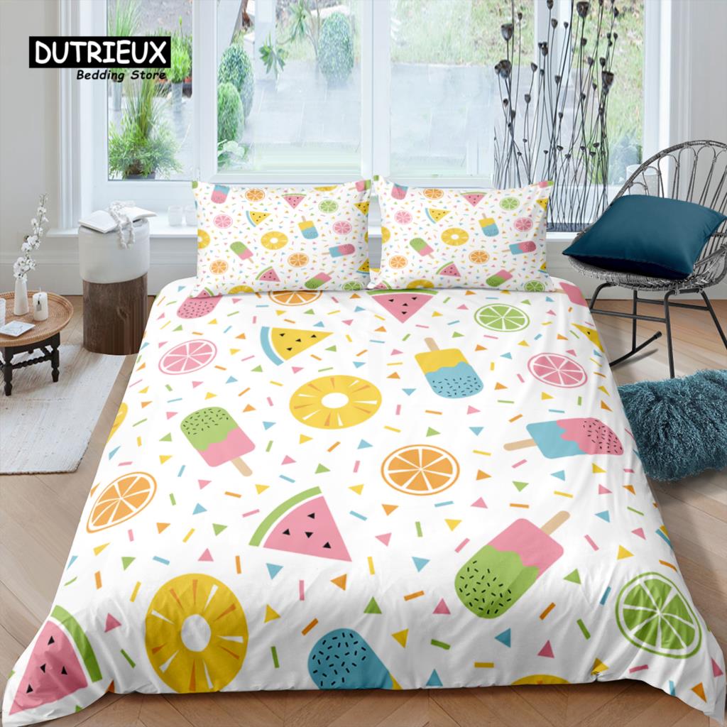 Home Living Luxury 3D Travel Bedding Set Ice Cream Duvet Cover Pillowcase Queen and King EU/US/AU/UK Size Comforter Bedding