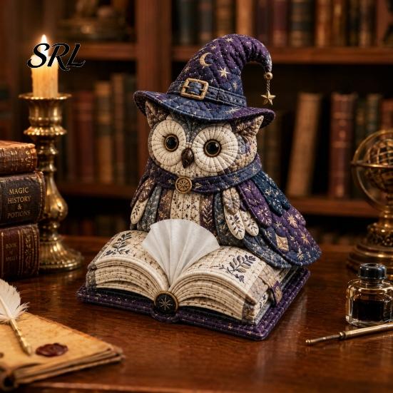 Patchwork Craft Kit DIY Tissue Box Cover Kit, Owl Shape, Soft Textures Woodland Animal Decor Sewing Handmade for Handicraft Enthusiast Beginners