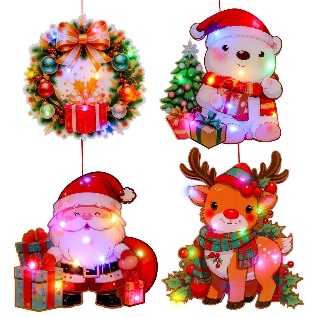 Illuminated Santa and Snowman Door Hanging Ornaments - Christmas DIY String Lights & Scene Decor.