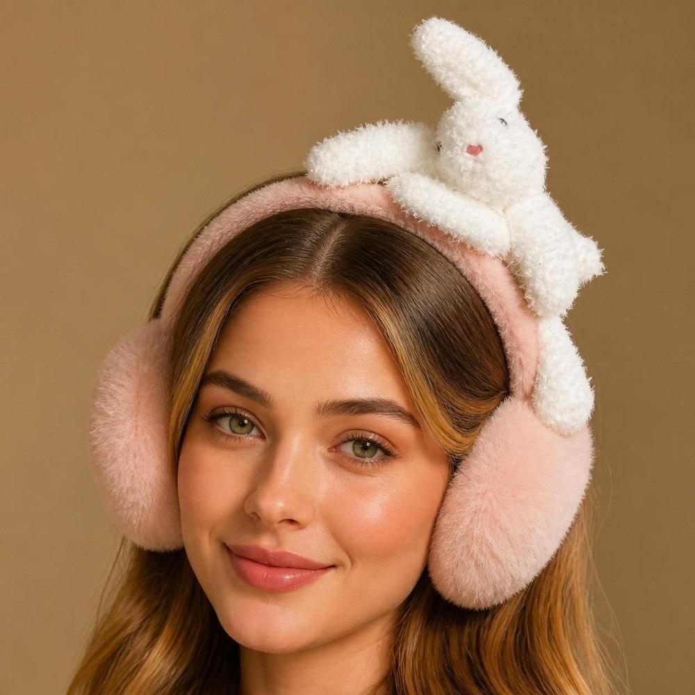 Foldable Rabbit Plush Earmuffs Portable Bunny Fluffy Earmuffs Winter Ear Covers  For Women Ladies