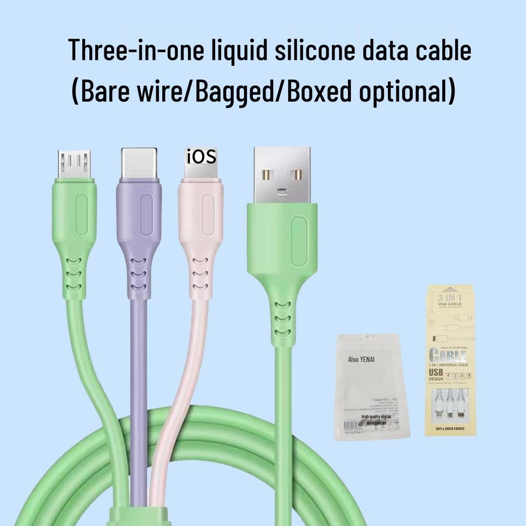 Three-in-One Fast Charging Cable 2.4A for Apple & Huawei, One-to-Three Type-C 6A