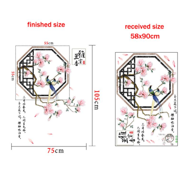 Ancient Chinese Hanfu Beauty Poem Window Wall Stickers Peach Plum Blossom Pear Flowers Home Decor Murals