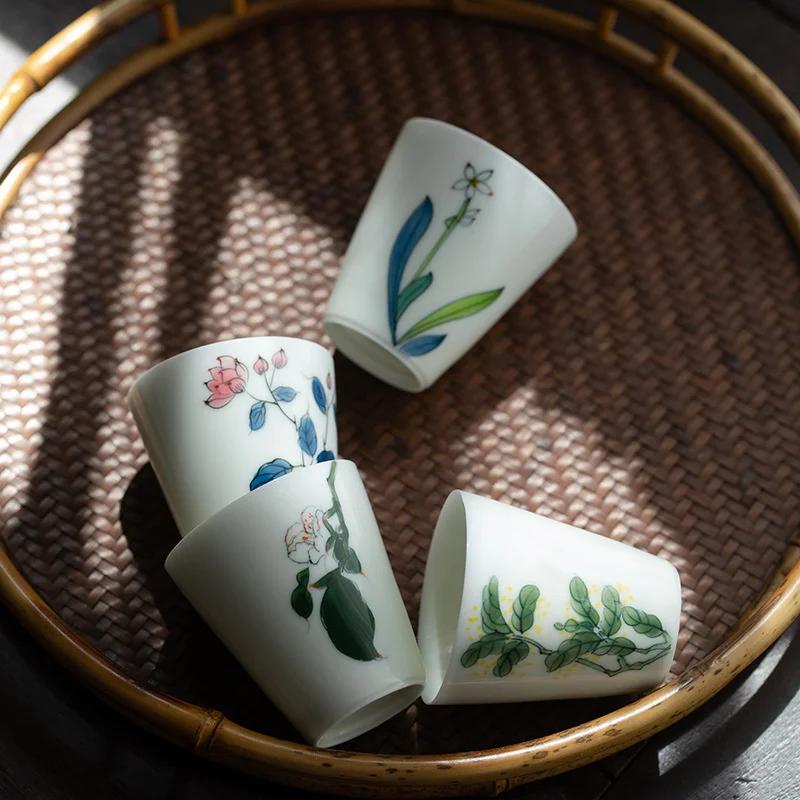 White Porcelain Hand-painted Ink Color Tea Cup Household Ceramic Cup Male And Female Master Cup Kung Fu Tea Set Drinking Cup