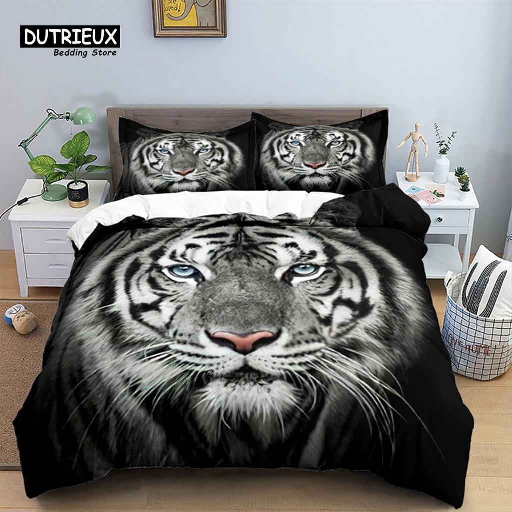 Tiger Duvet Cover Set Queen Size African Animal Bedding Set Tropical Wild Animal Leopard Comforter Cover For Kids Adults Decor
