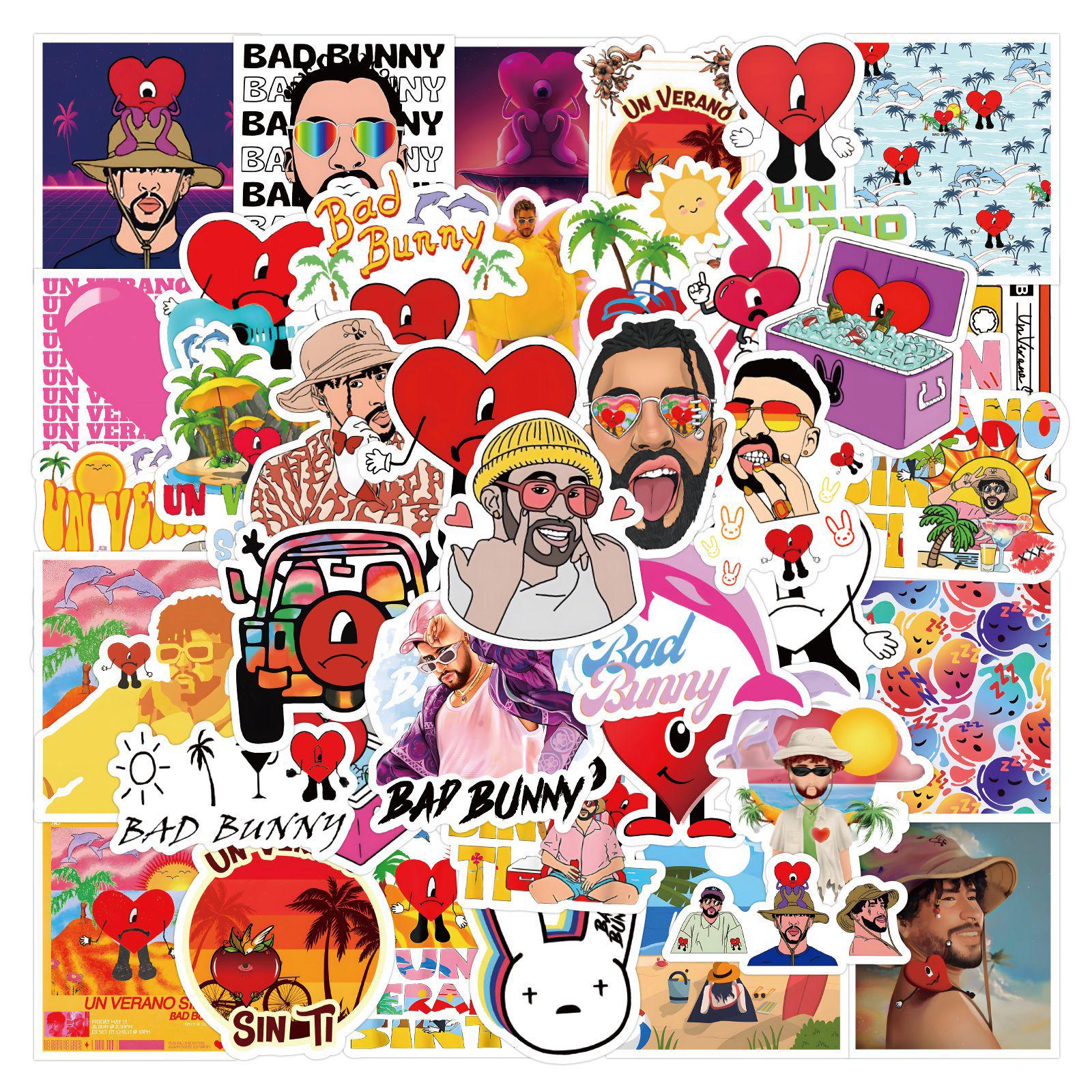 100 Cross-Border Cartoon Bad Bunny Stickers: Creative DIY Graffiti Decals for Suitcases & Water Bottles