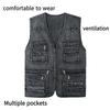 Spring Summer Men Vest Multiple Pockets Solid Color Streetwear Plus Size Loose V Neck Sleeveless Outerwear Waistcoat For Fishing