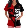 Women's Short-sleeved Halloween Print V-neck Pocket Protective Work Shirt