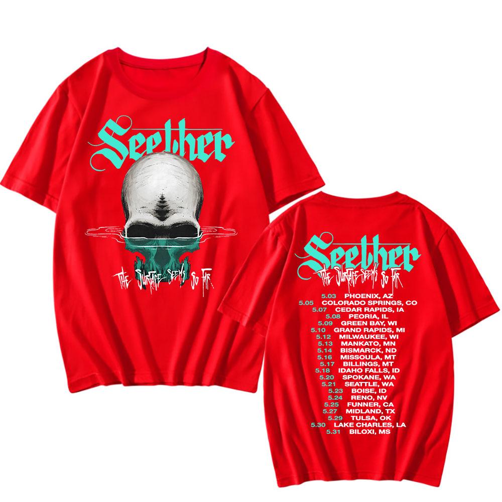 Cotton Tees The Surface Seems So Far Tour 2025 T-shirt Seether Rock Band Printing Tshirts Short Sleeve Summer Unisex Streetwear
