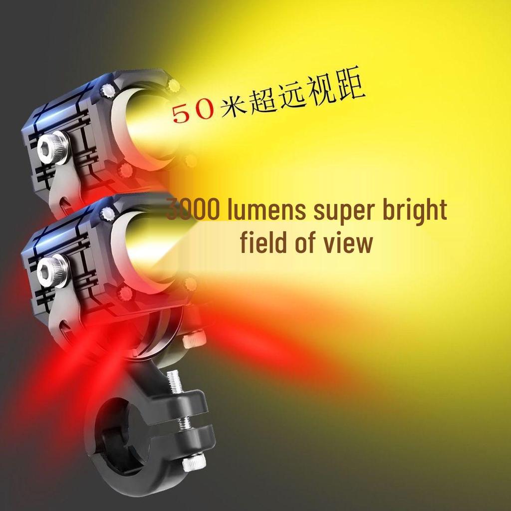 Hochintensiver LED Motorradscheinwerfer mit Teufelsauge - Superhell, Vierfarbiger Stroboskop, Fern-/Abblendlicht