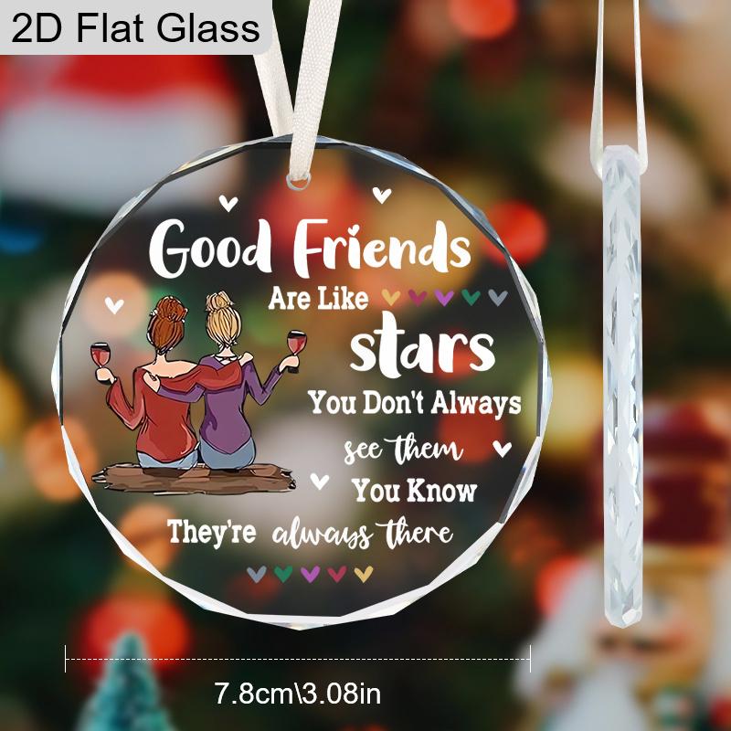 Freundschafts-Erinnerungsstück Glasornament, Design mit zwei Schwestern, die Weingläser halten, Ideale Geschenke für beste Freunde oder beste Freundinnen, Freundschaft, BFF, Seelenverwandte