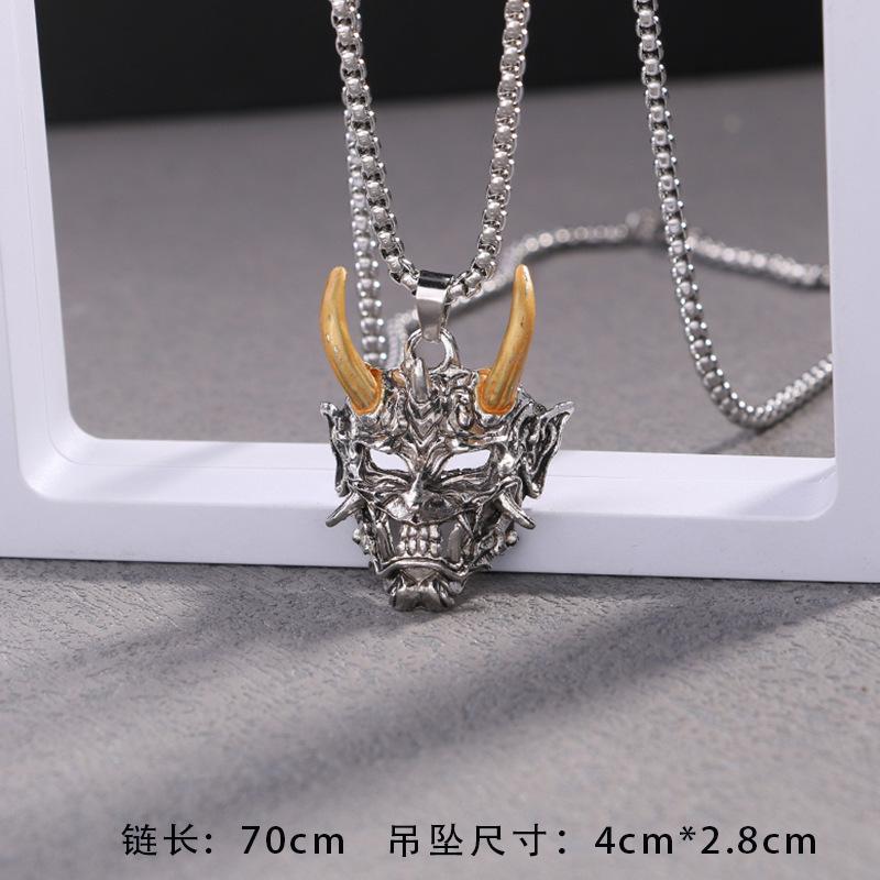 New Golden Horn Prajna Pendant Retro Exaggerated Personality Ghost Mask Necklace Accessories