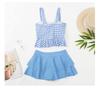Mädchen Getrennter Grundschule Junior Mädchen Badeanzug [AILITI] Badeanzug, 2-teiliges Set, Tankini, Schulterfreier Rock, Kinder, Schüler, (M, Blau)