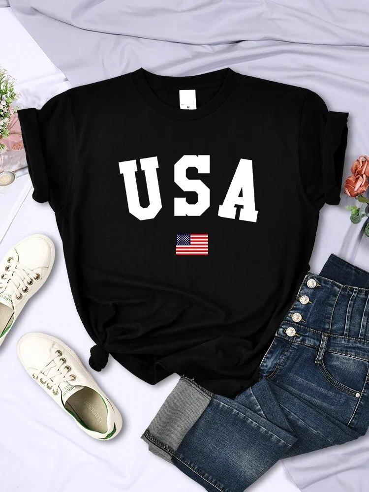 USA National Flag City Street Printed Unisex T-shirts Fashion Breathable Short Sleeve Summer Hip Hop O-Neck Tees Hip Hop Tshirts