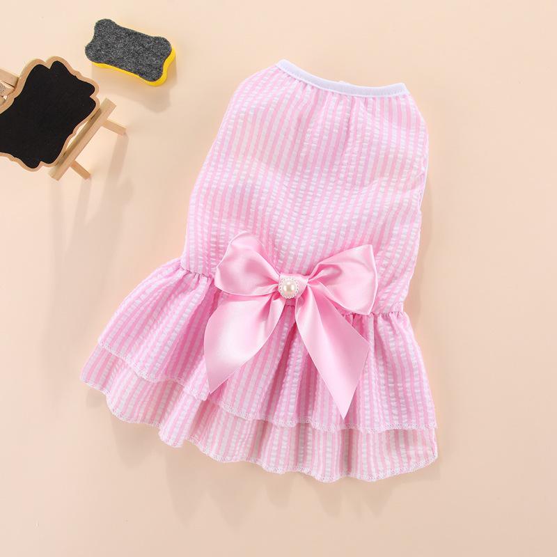 Striped Layered Cake Dress with Teddy, Poodle, Bulldog & Corgi Suspender Skirt for Spring/Summer