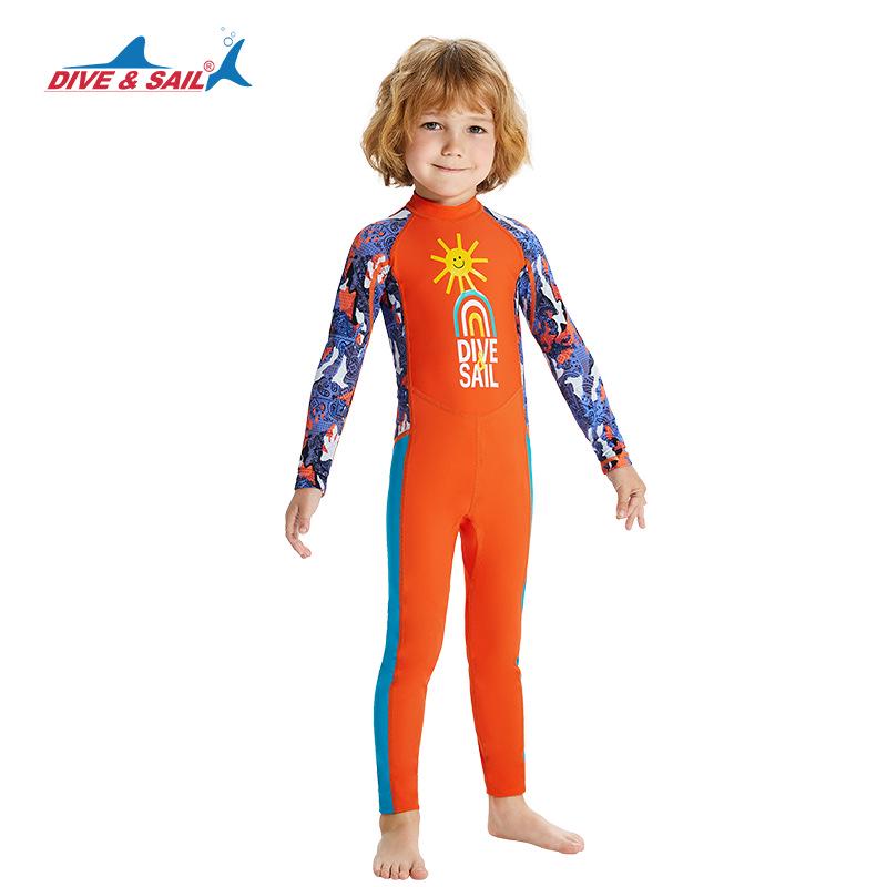 Boys' UPF50+ Long-Sleeve Quick-Dry Swimsuit for Training & Hot Springs