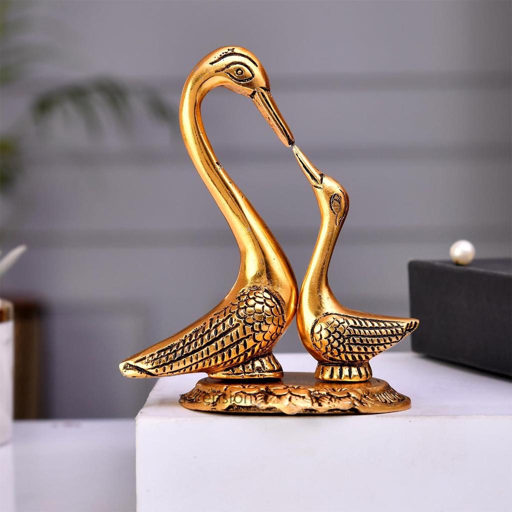 Schwan/Kranich-Set in antikgoldener Ausführung, Metallschnitzsockel zur Dekoration und als Geschenk, Heimdekor, Prunkstück, Statue