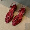 Sandalias romanas marrones para mujer, nuevas de verano, transpirables, cabeza de bolsa, tejidas, huecas, retro francés, zapatos de vestir de una sola pieza