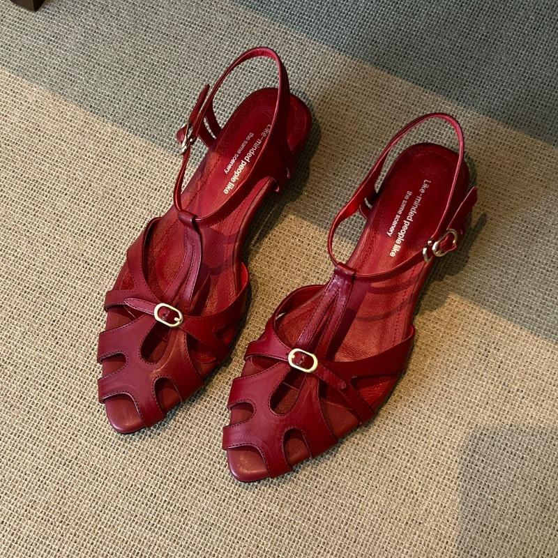 Sandalias romanas marrones para mujer, nuevas de verano, transpirables, cabeza de bolsa, tejidas, huecas, retro francés, zapatos de vestir de una sola pieza
