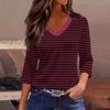 Women’s V Neck Striped Top Casual Three Quarter Sleeve Pullover Soft Knit Lightweight Tee Shirt for Daily Wear