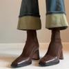 Damenschuhe Französisch Retro Spleißung Braun Elastisch Skinny Stiefel Damen Kopf Reißverschluss hinten Hoher Absatz Kurze Stiefel Kleine Socken