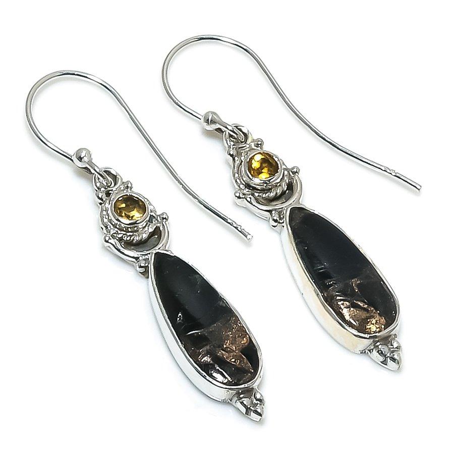 Natural Copper Turquoise,Citrine 925 Solid Sterling Silver Earring 1.75" L3n88