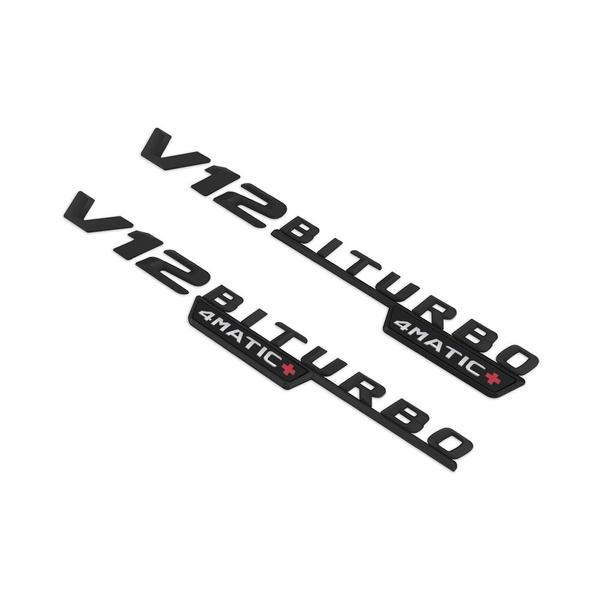 2pcs V12 BITURBO 4MATIC Logo Letters Sticker For C E S G Class SL ML W221 W205 W210 W211 W212 Fender Badge Decal
