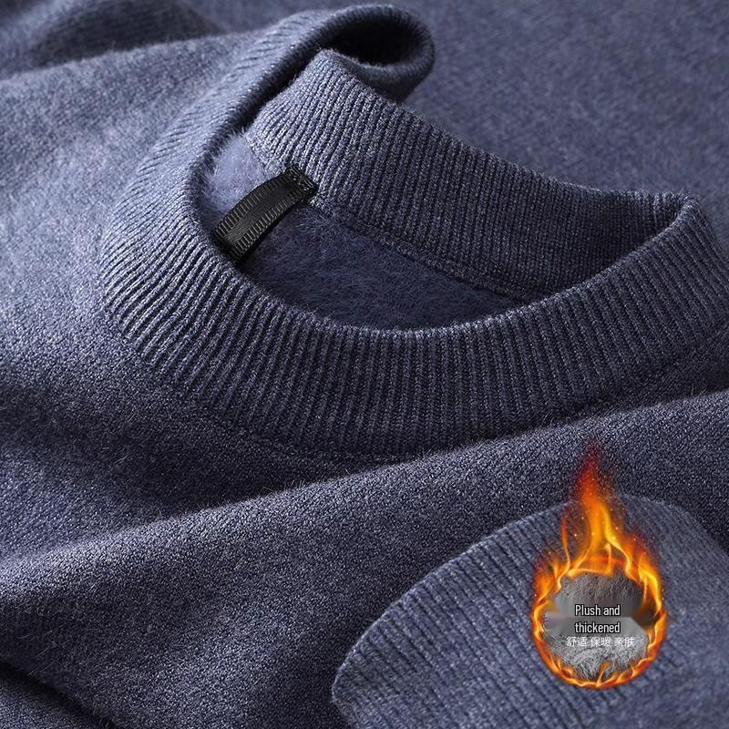 Men's Fleece-Lined High-Neck Knit Sweater: Thick Casual Autumn/Winter Pullover 2025