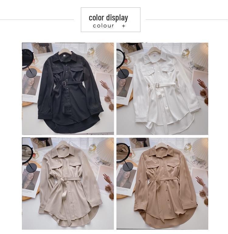 Women's Winter Mid-Length Korean Design Tie-up Long-Sleeved Shirt