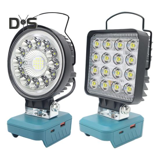 LED-Arbeitsleuchte mit USB-Schnellladeanschlüssen Typ C, robuste Aluminiumlegierung, winkelverstellbar, hohe Lumen, Außen-Notfalllampe, Scheinwerfer