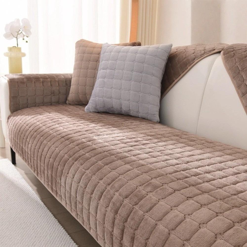 

New Check Pattern Quilted Sofa Cover Solid Color Soft Sofa Seat Mat Anti-Slip Thickened Couch Slipcover Home Decor