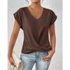 Autumn new products women's lightweight breathable V-neck T-shirt elegant knotted loose short-sleeved top women