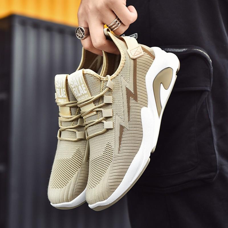 Summer new men's shoes fly-woven mesh breathable and lightweight casual shoes lace-up soft-soled running sneakers