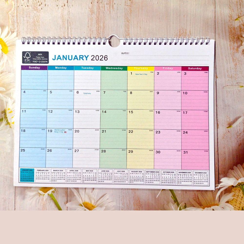 Holidays Marked Wall Calendar Thick Paper Hanging Calendar Colorful English Calendar Home