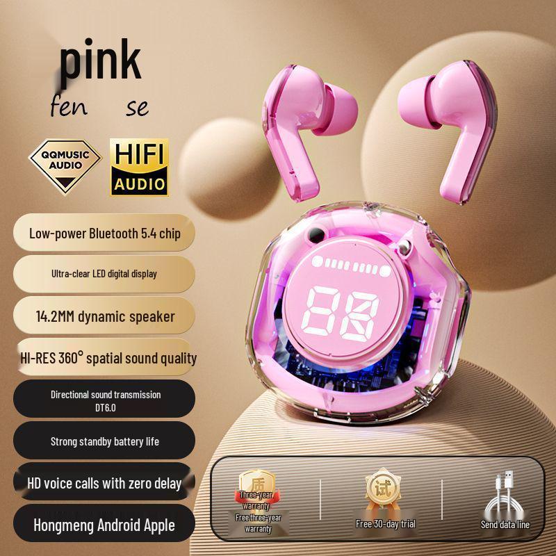 Air31 Bluetooth 5.3 TWS In-Ear Headphones with Transparent Case and Digital Display