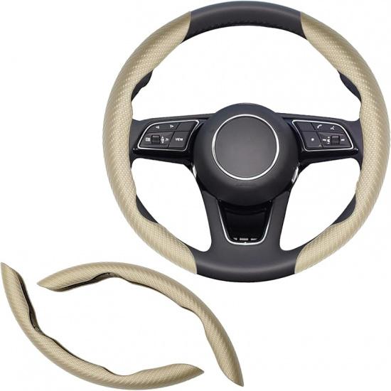 2Pcs Universal Fit Carbon Fiber Steering Wheel Cover, Anti-Skid Steering Wheel Cover/Segmented Steering Wheel Protector/Car Interior Accessories