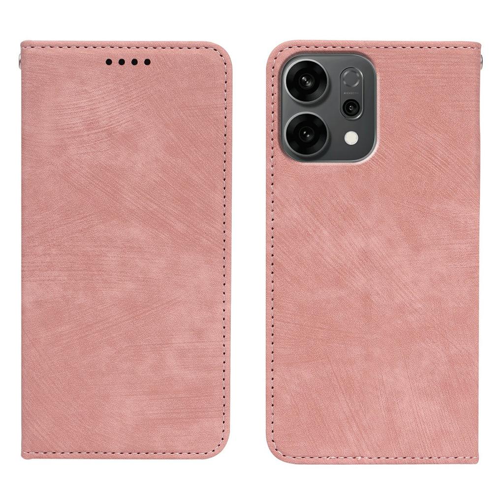 For Oppo Reno14 5G (Global) Case Strong Magnetic Leather Wallet Phone Cover with Striped Texture
