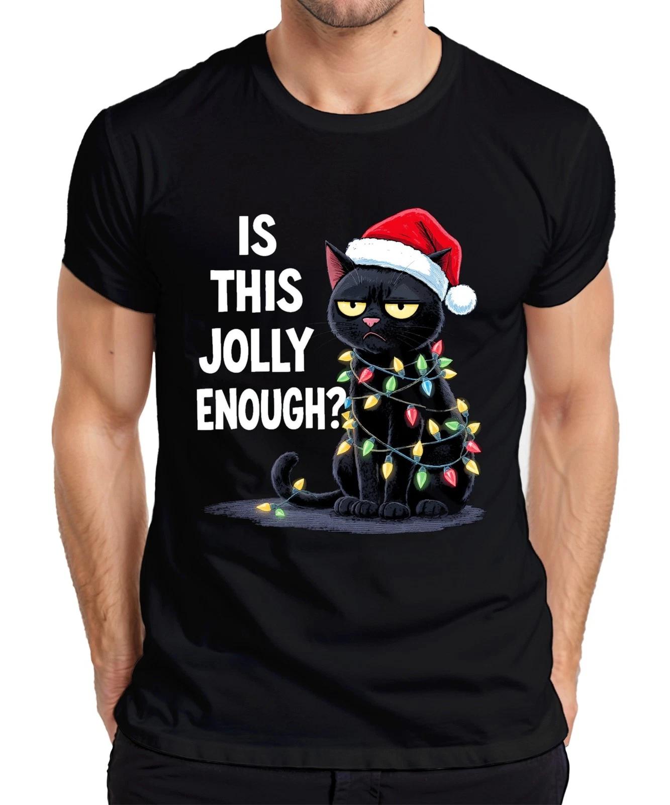 IS THIS JOLLY ENOUGH? weihnachtskatze sarkastisch weihnachtsmütze Herren T-Shirt S