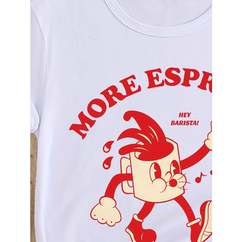 More Espresso Less Depresso Cartoon Coffee Cup Print T-shirt