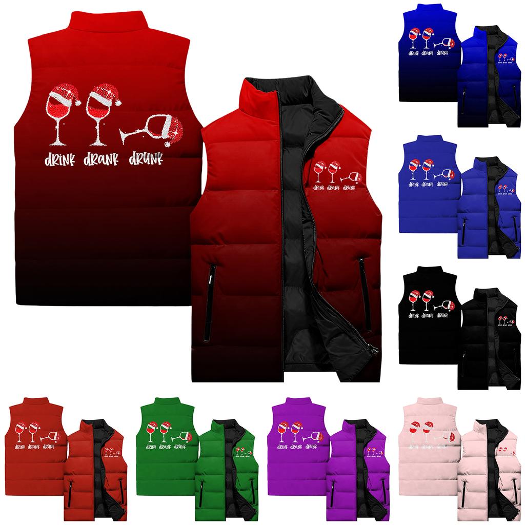 Ladies' Casual And Fashionable Sleeveless Vest Christmas Printed Cotton Jacket